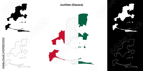 Juchitan municipality (Oaxaca) outline map set