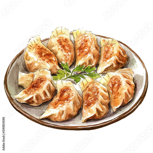A watercolor painting of Gyoza, isolated on a white background. Gyoza vector

