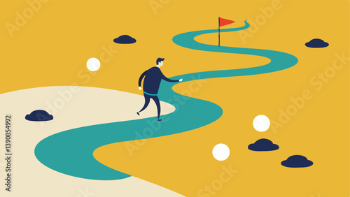 Goal Path A winding path filled with obstacles like rocks and puddles where a figure continues to walk forward illustrating the journey of persistence and effort in the face of