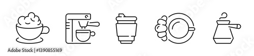 Coffeee vector icons. Outline coffee icons. Editable stroke coffee icons