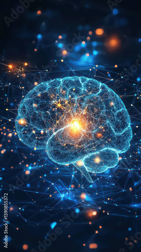 Wallpaper Mural Illumination of Human Intelligence: A stunning display of a human brain, intricately rendered with luminous light and digital connections, symbolizing the vast expanse of thoughts, creativity. Torontodigital.ca