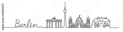 Berlin skyline illustration featuring iconic landmarks including the Brandenburg Gate and TV Tower. Endless line.