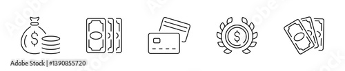 Money vector icons. Outline money icons. Editable stroke money icons