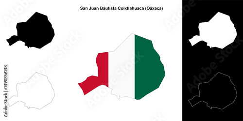 San Juan Bautista Coixtlahuaca municipality (Oaxaca) outline map set