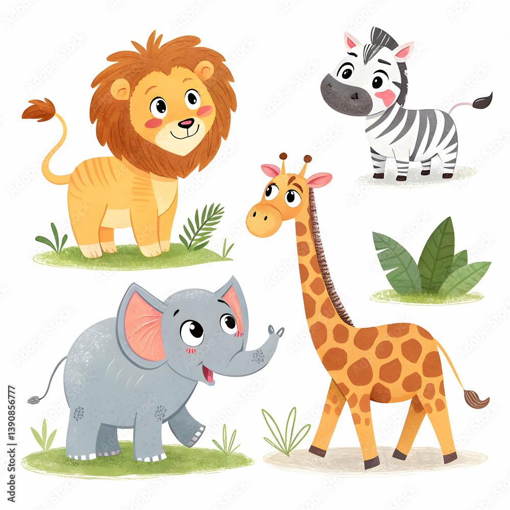 Naklejka premium Set of simple cute animals cartoon character