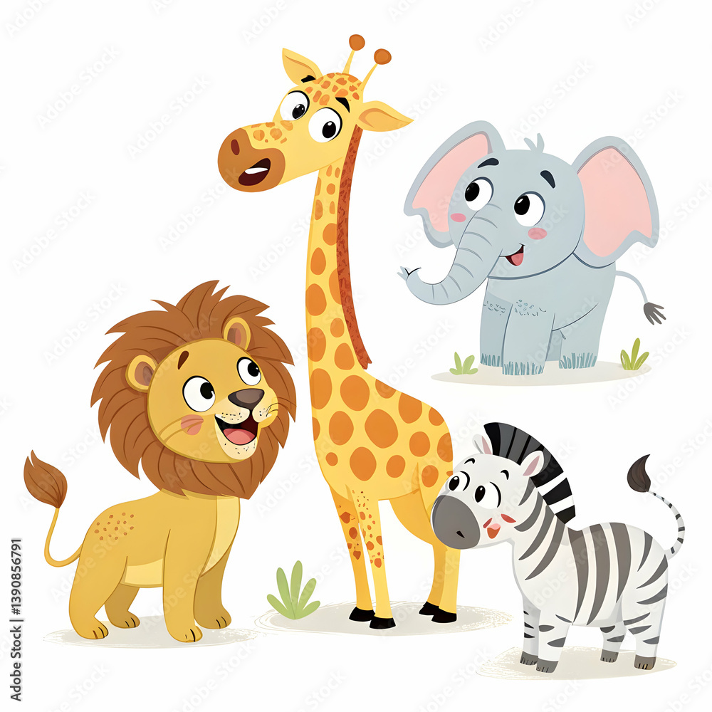 Fototapeta premium Set of simple cute animals cartoon character