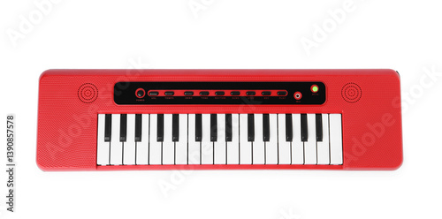 Obraz na płótnie Red toy electric piano isolated on white, top view w salonie