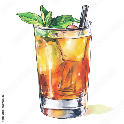 A watercolor painting of Grog Rum Hot Water, isolated on a white background. Grog Rum Hot Water vector

