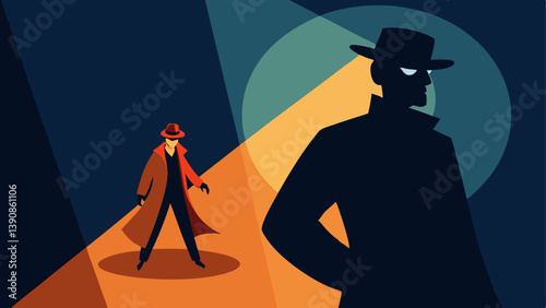 Light and Shadow A dramatic lightandshadow illustration showing the detective illuminated while the suspect is partly in shadow symbolizing the power dynamic.