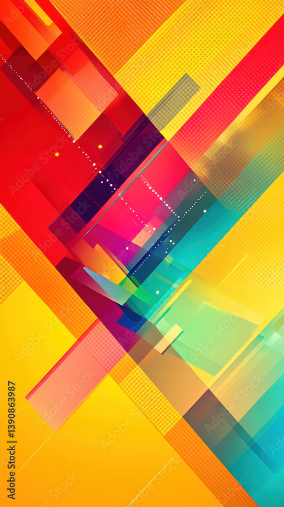 Fototapeta premium Abstract Geometric Composition: An abstract geometric composition of vibrant colors, showcasing a striking interplay of rectangular and diagonal forms.