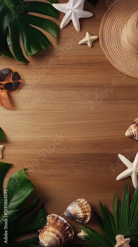 Summer vacation concept on wooden background