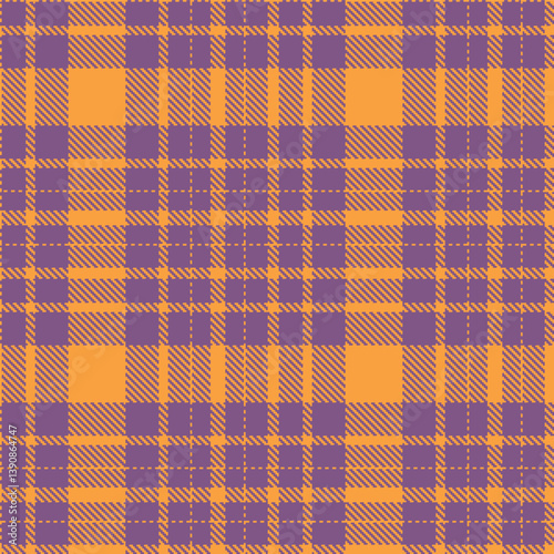 Fire light orange and Deep muted purple Seamless Tartan Fabric Design