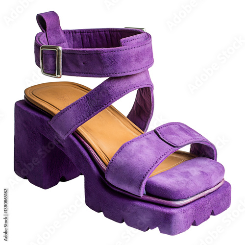 Bold Purple Platform Sandals with Chunky Heel and Buckle Isolated on Transparent Background photo