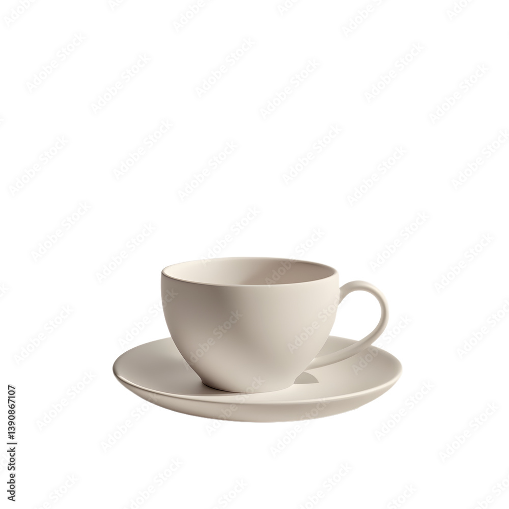 White porcelain teacup and saucer with a matte finish for an elegantly simple and timeless tableware composition White porcelain teacup and saucer with a matte finish for an elegantly simple and timeless tableware composition