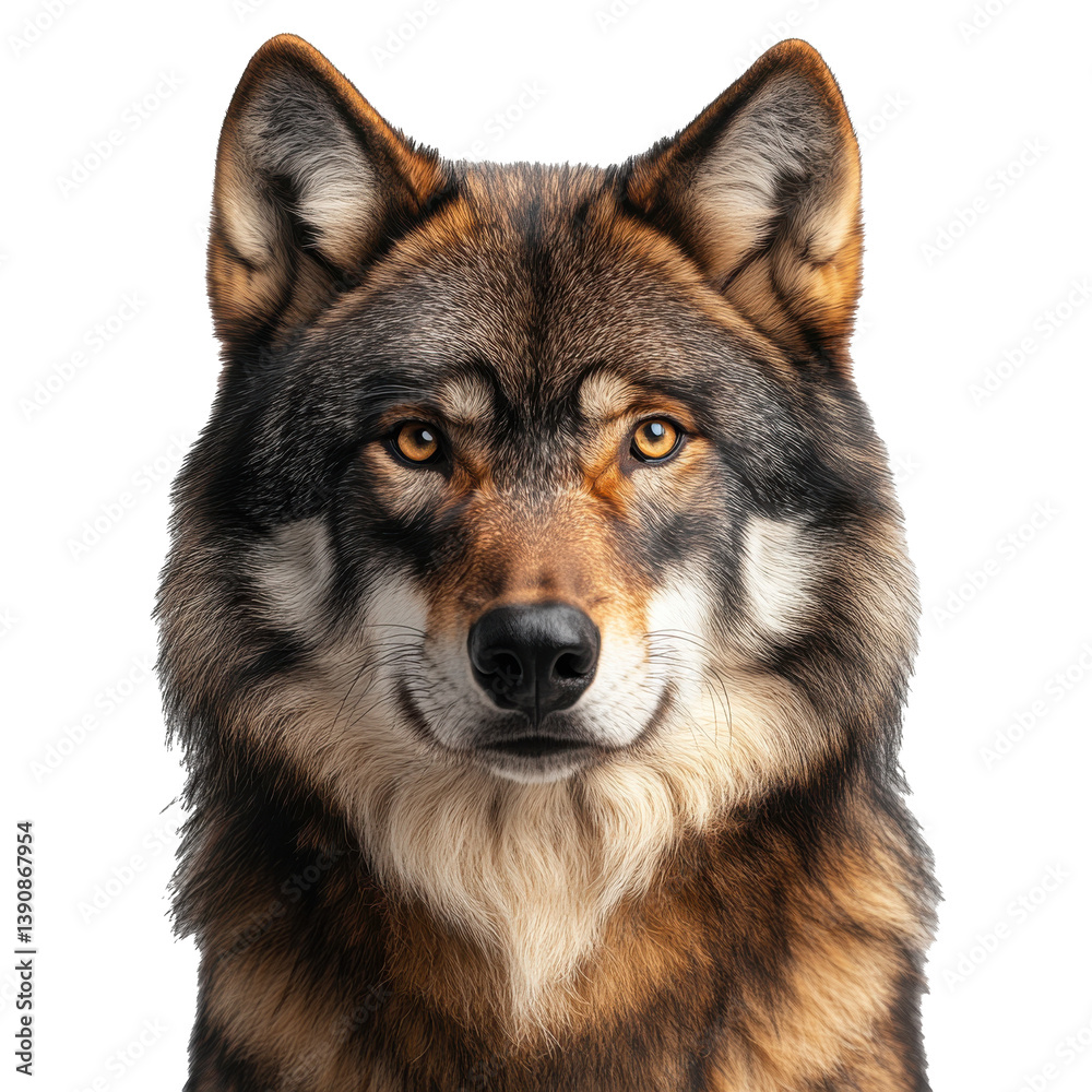 Obraz premium Beautiful wolf face shot isolated on transparent background with striking features Generative AI