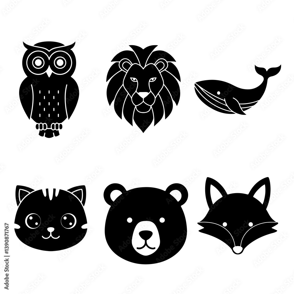 Fototapeta premium Vector illustration design of black animal icons with white background