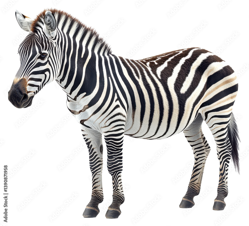 Obraz premium Zebra standing isolated on transparent background with striking black and white stripes Generative AI