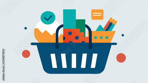 Basket of Investments An illustration of a shopping basket filled with various shapes representing different assets such as stocks bonds and commodities symbolizing how ETFs bundle