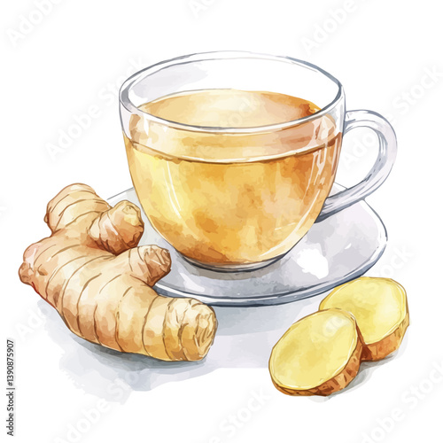 A watercolor painting of Ginger Tea, isolated on a white background. Ginger Tea vector

