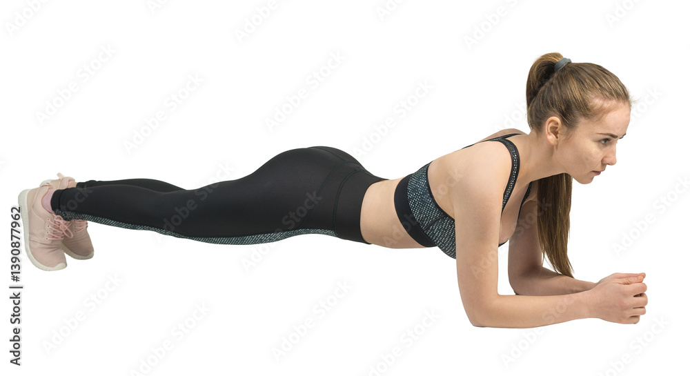 A young slim athletic girl in sportswear with snakeskin prints performs a set of exercises. A young slim athletic girl in sportswear with snakeskin prints performs a set of exercises.