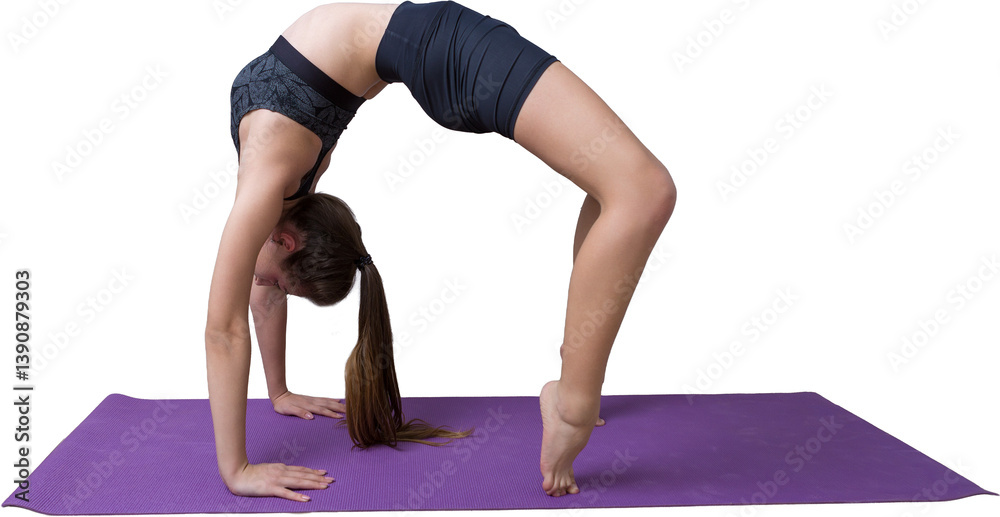 A thin athletic girl takes a break between classes on the background of mountains in the early morning A thin athletic girl takes a break between classes on the background of mountains in the early morning