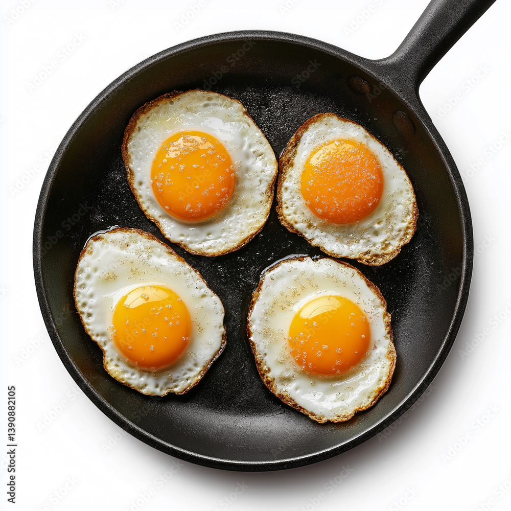 Fried Eggs in Black Skillet Isolated Fried Eggs in Black Skillet Isolated