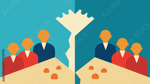 Eroding Trust Two crowds one representing fans and the other representing exeives with a large crack forming between them symbolizing the erosion of trust caused by corruption.