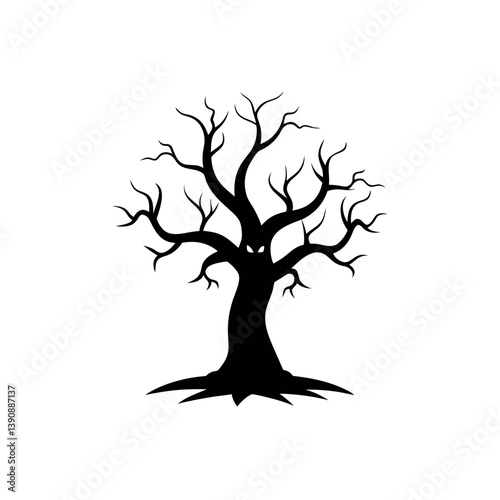 creepy tree doodle vector on white background photo
