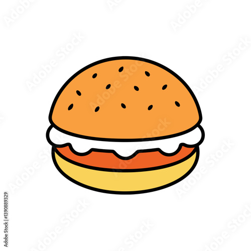 Burger Bun Doodle on White Background