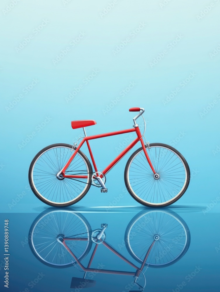 Fototapeta premium Red Bicycle with Reflection on Blue Background for Active Lifestyle Designs