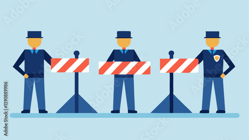 Multiple Locations Several officers working simultaneously at different corners of a blockedoff street with clear signage indicating the restriction.