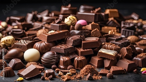 A variety of chocolate truffles and bonbons arranged in a grid pattern