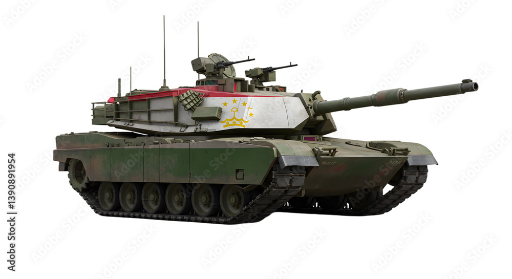 A military tank with the flag of tajikistan on a black background A military tank with the flag of tajikistan on a black background