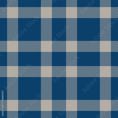 Vibrant prussian blue Seamless Tartan with Vivid greyish accents Fabric Design