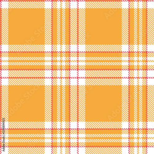 Bright white Seamless Tartan with Bright butterscotch accents Fabric Design