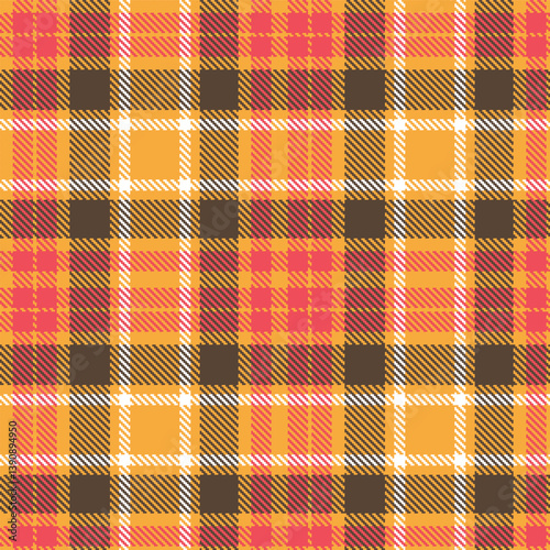 Timeless Autumn butterscotch & Neon coral pink Seamless Tartan Fabric Design