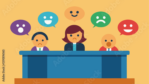 Emoji Jury Represent a juror box filled with emoji faces reacting to a social media post indicating how emotions can override facts in the judgment process on social platforms.