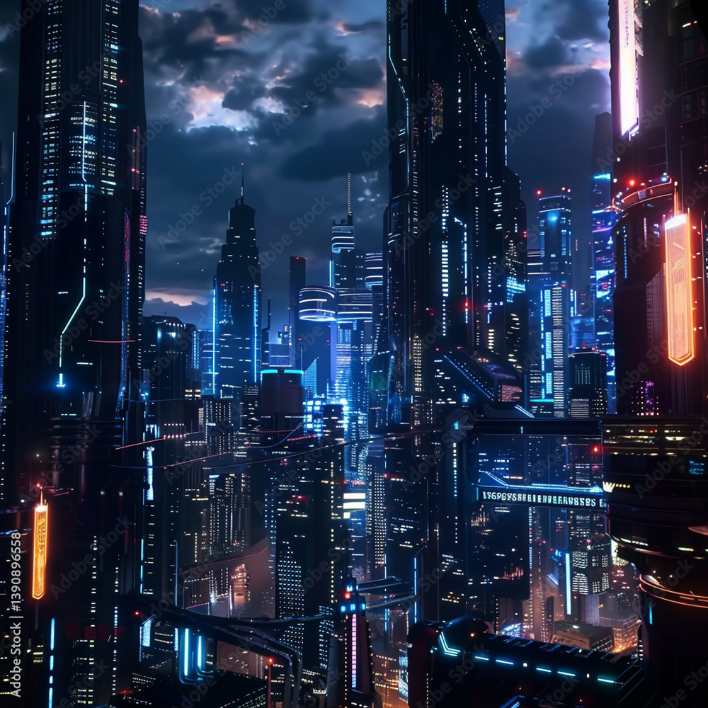 custom made wallpaper toronto digitalCyberpunk City Skyline Neon Reflections Bending Through Holographic Glass Surfaces UltraHd Realism Ar 169