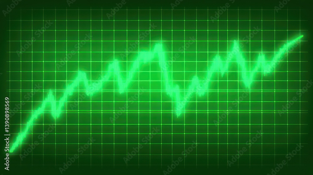 Green upward trending line graph on grid. Green upward trending line graph on grid.