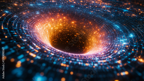 A digital representation of a large funnel symbolizing big data technology, where online data is collected, analyzed, and transformed into valuable information in a modern, digital style