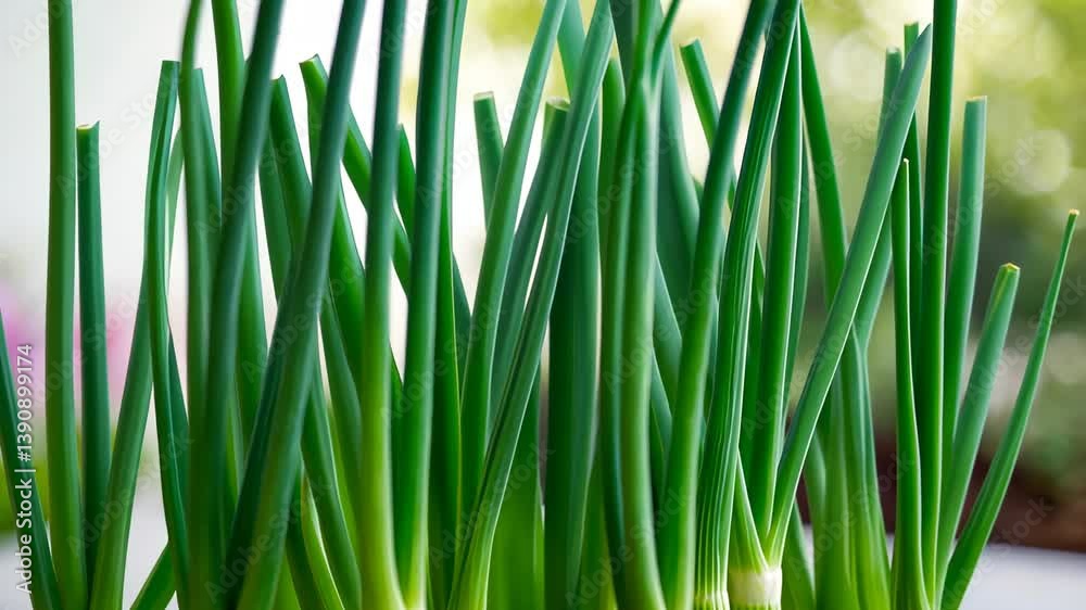Refreshing green spring onions that are visually appealing.