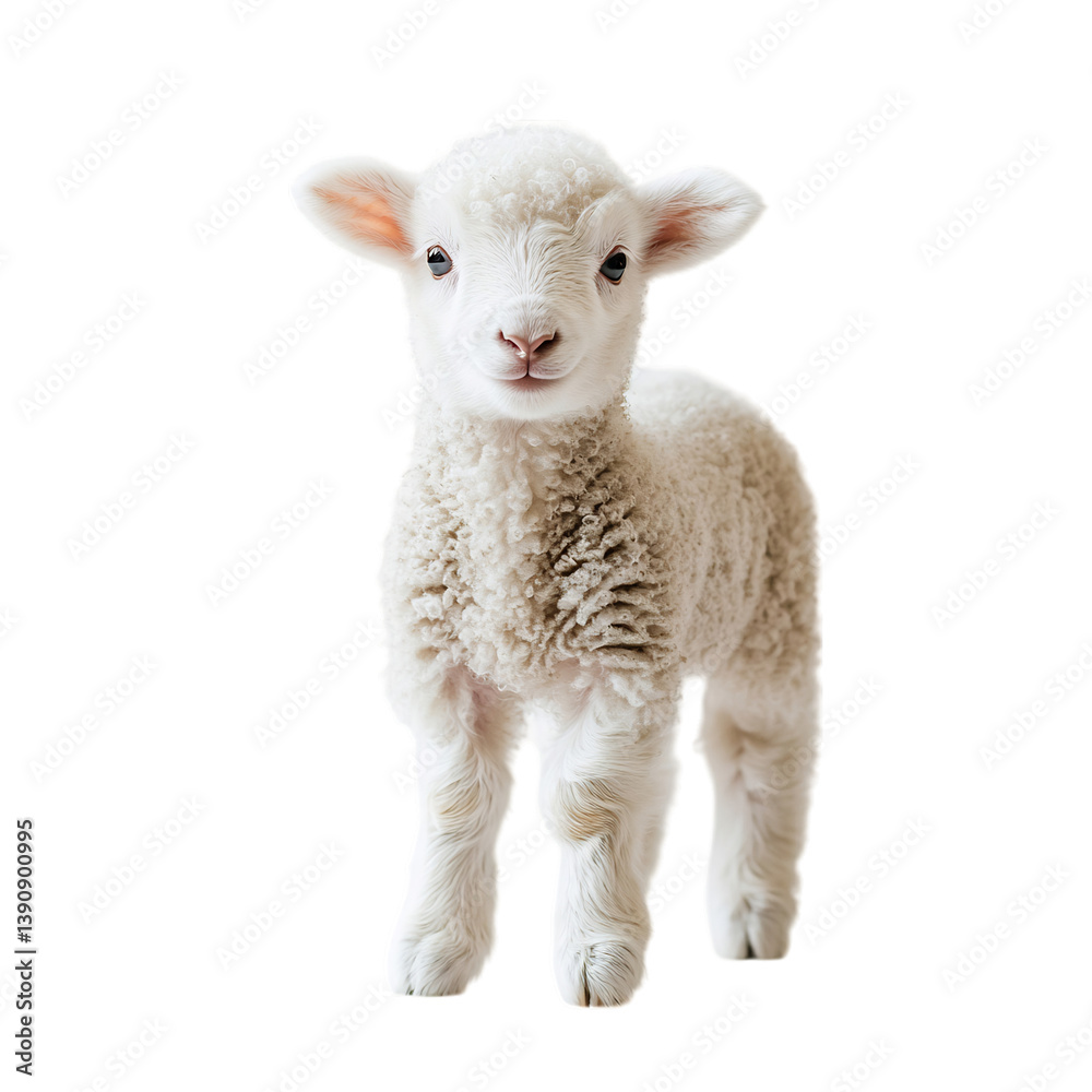 Fluffy Baby Lamb Standing Still Soft Wool Isolated on Transparent Background Fluffy Baby Lamb Standing Still Soft Wool Isolated on Transparent Background