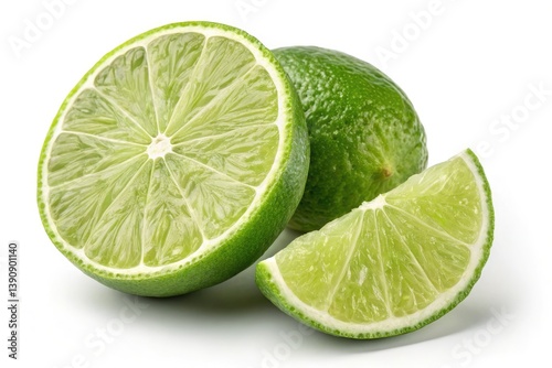 Fresh Lime Halves and Wedges Displayed on a White Background Generative AI