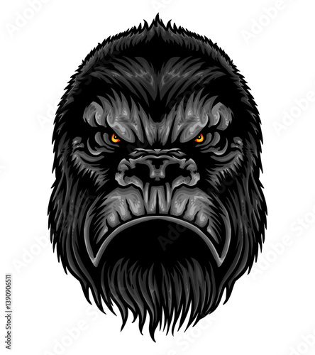 Gorilla Face: A formidable gorilla face, exuding power and intensity, with piercing eyes and a stern expression, rendered in striking detail.