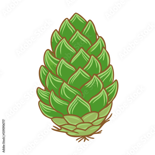 Green cedar cone icon, nature depiction, organic decoration concept