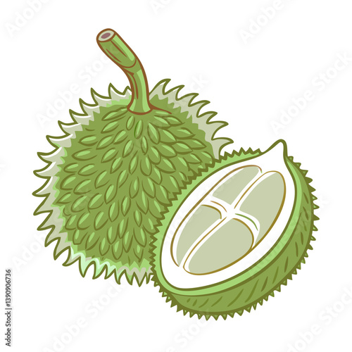 Durian fruit icon showcasing spiky exterior and creamy interior, culinary concept