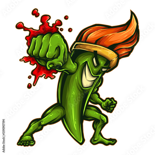 The Fiery Artistic Vision: A dynamic and animated anthropomorphic chili pepper artist, brandishing a paintbrush head and expressing creative vigor.
