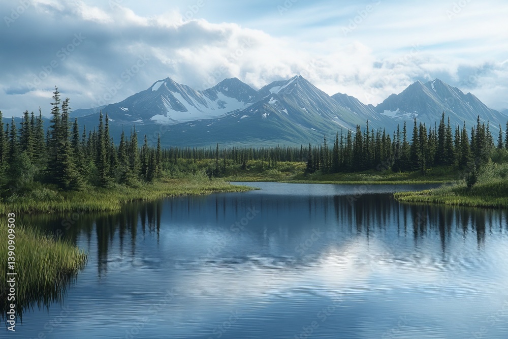 Realistic northern lake scene with tundra edge, low light sky, and subtle ripples on the water Realistic northern lake scene with tundra edge, low light sky, and subtle ripples on the water
