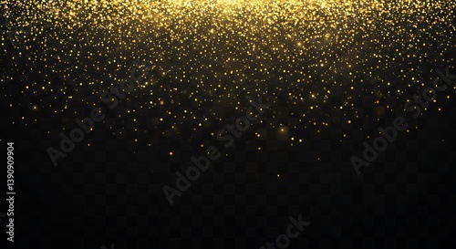 Golden Glitter Particles Cascading Down on Black Background for Graphic Overlay