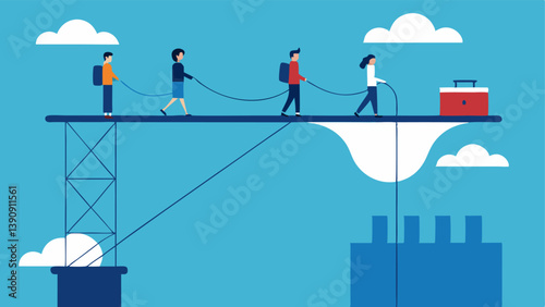 Education Bridge A visual representation of a bridge made of technology like cables and devices with some students walking across easily while others look on from below unable to